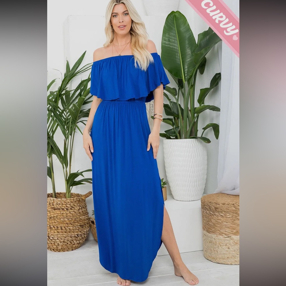 NWT Royal Blue Off-Shoulder Maxi Dress | Plus Size 1X–3X